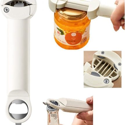 Stainless Steel Adjustable Cap Screwer,Multifunctional Retractable Bottle Opener, Magnetic Can Opener, Multi Kitchen Tool for Jelly Jars, Wine, Beer and Other (Off White)