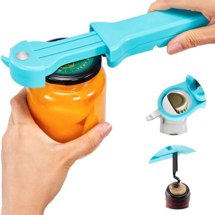 Jar Opener Bottle Opener and Lid Opener for Seniors with Arthritis, Weak Hands, Multi 7 in 1 Retractable Magnetic Can Opener, Original Kitchen Wine Opener Gadgets (Cyan)